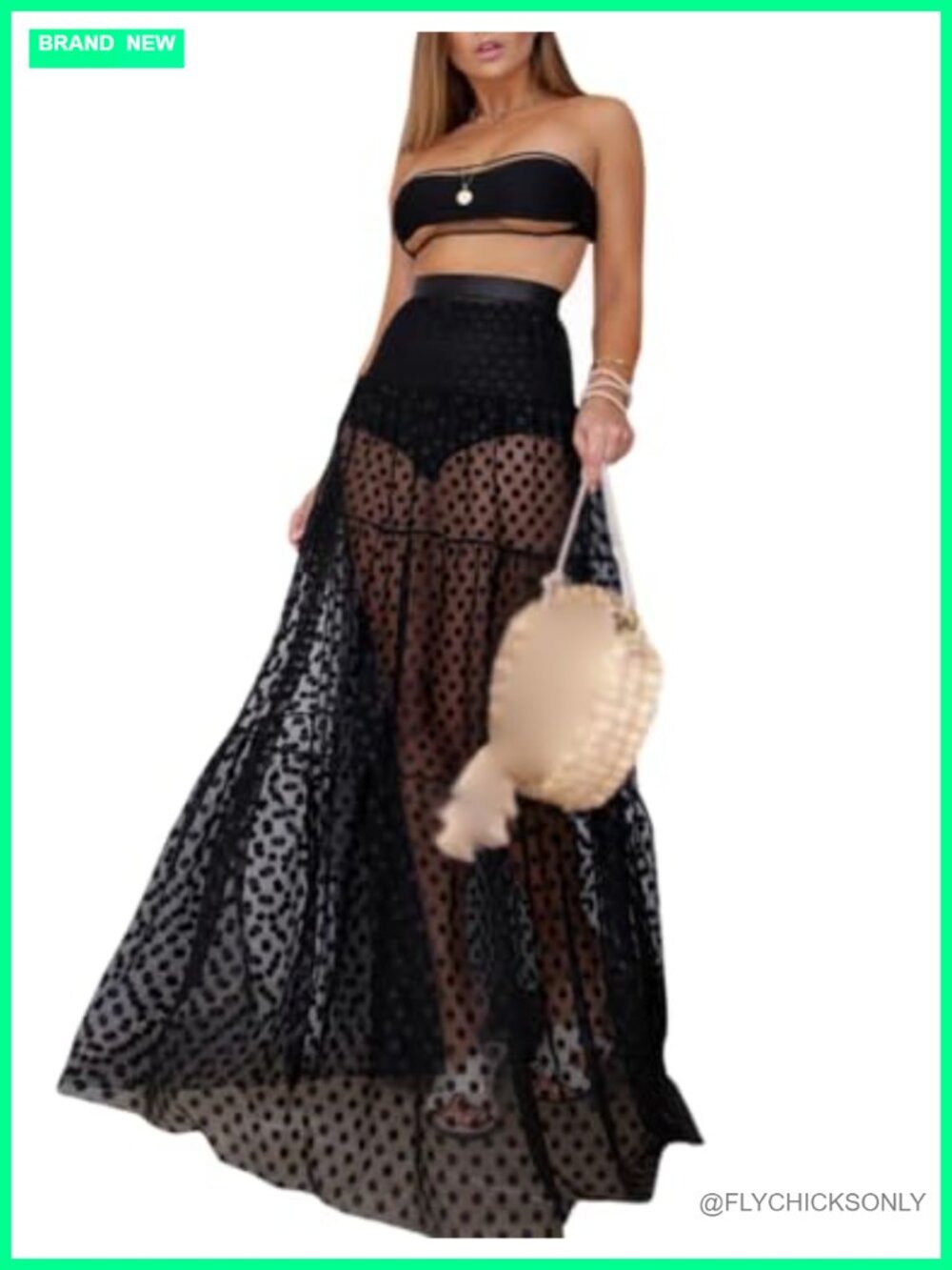Sheer Mesh Polka Dot Maxi Skirt Beach Cover Up High Waist